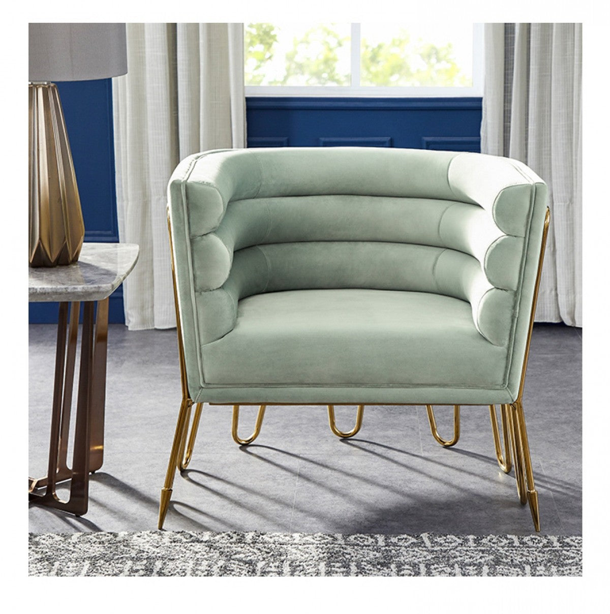 Modern Light Green & Gold Lounge Chair