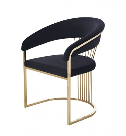 Modern Black Velvet and Gold Dining Chair