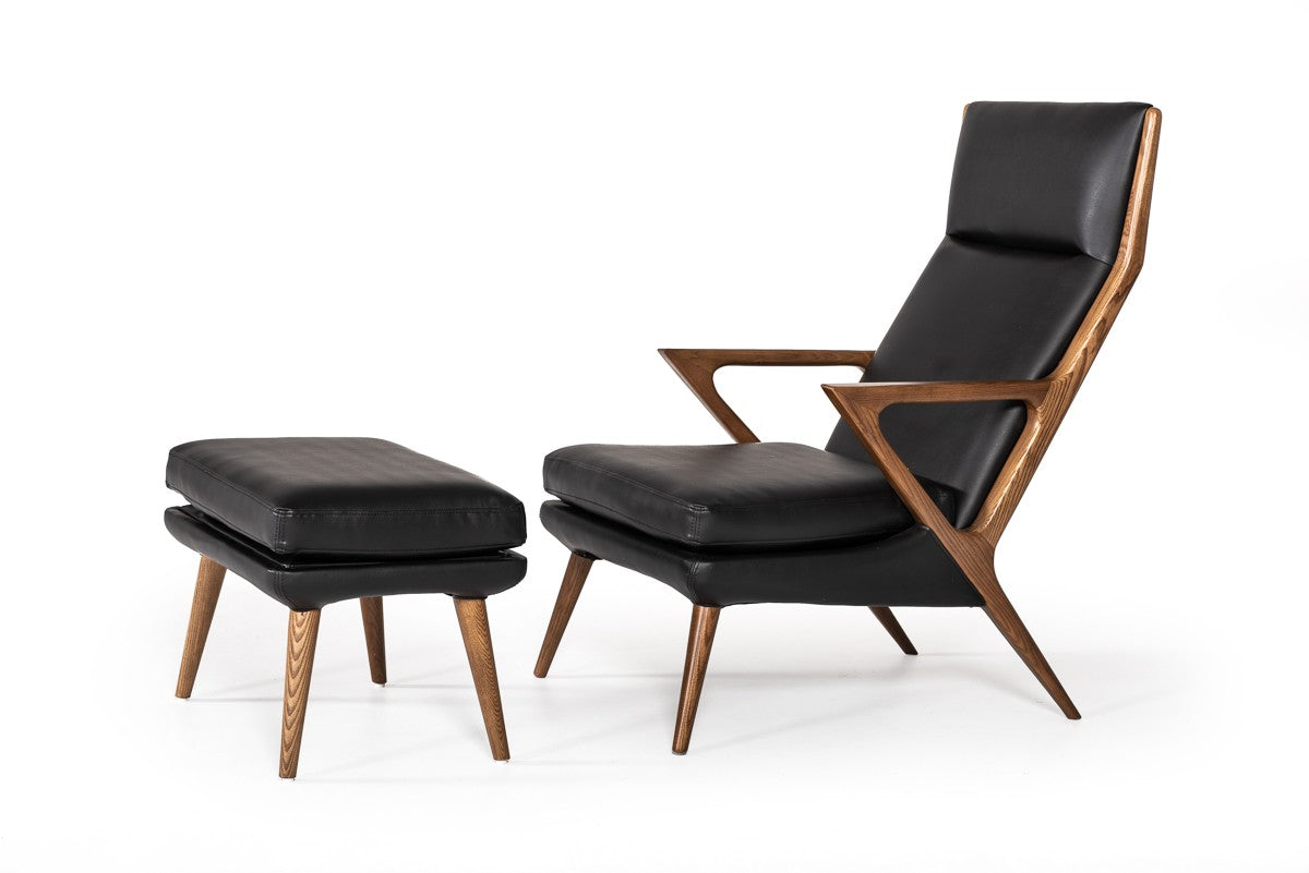 Modern Black Lounge Chair & Ottoman