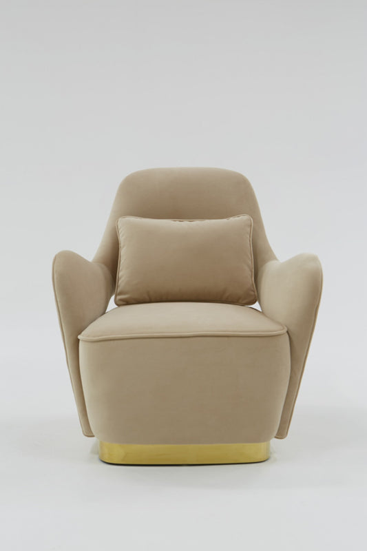 Beige and Velvet Gold Accent Chair