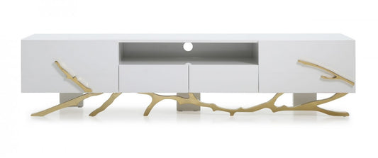 Modern White & Champagne Gold TV Stand