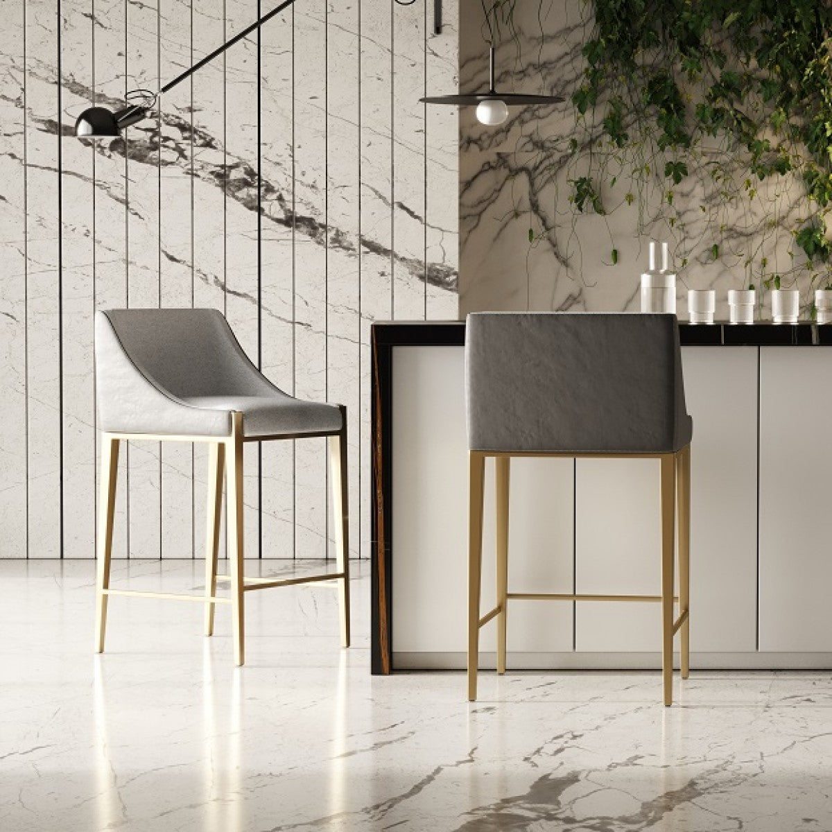 Contemporary Grey + Brass Counter Stool