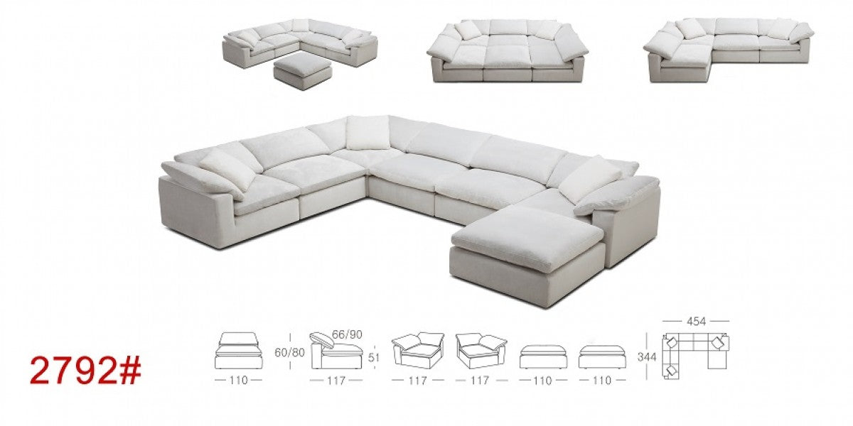 Modern White L- Shaped Reversible Sectional Sofa